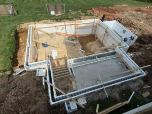 Spa under construction showing the ground preparation before pouring concrete