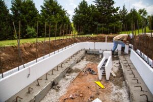 Pool construction in progress showing the ICF walls being added.